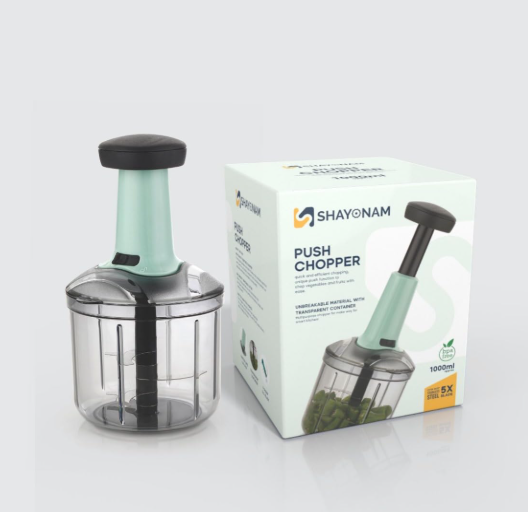 Quick & Easy Square 6 Blade Push Chopper Push N Chop Hand Press Vegetable Chopper with Easy Push and Close - 1000 Ml