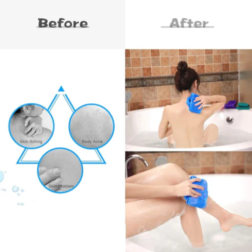 Silicone Body Scrubber, Reversible Back Washing Belt with Handle for Men / Women Shower Cleaning, Body Massage, Silicone Bath Body Brush (1 Pc / 25 Inch)