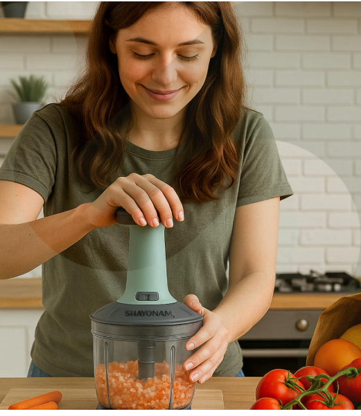 Quick & Easy Square 6 Blade Push Chopper Push N Chop Hand Press Vegetable Chopper with Easy Push and Close - 1000 Ml