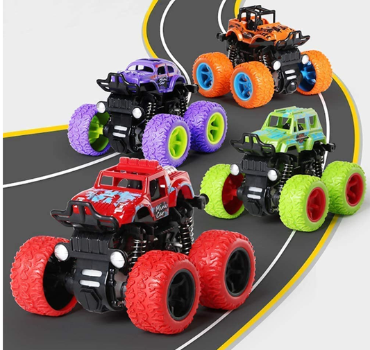PACK OF 2 PCS Monster Truck Friction Powered Cars Toys, 360 Degree Stunt 4wd Cars Push go Truck for Toddlers Kids Gif