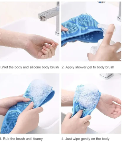 Silicone Body Scrubber, Reversible Back Washing Belt with Handle for Men / Women Shower Cleaning, Body Massage, Silicone Bath Body Brush (1 Pc / 25 Inch)